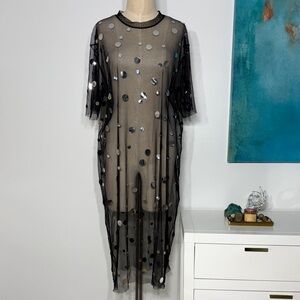 Chic Black Sheer Dress with Metallic Accents